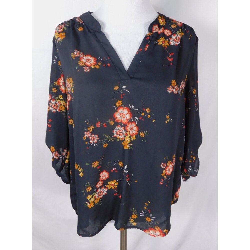 Crescent & Willough M Black Floral Boho Blouse Cottagecore Sheer